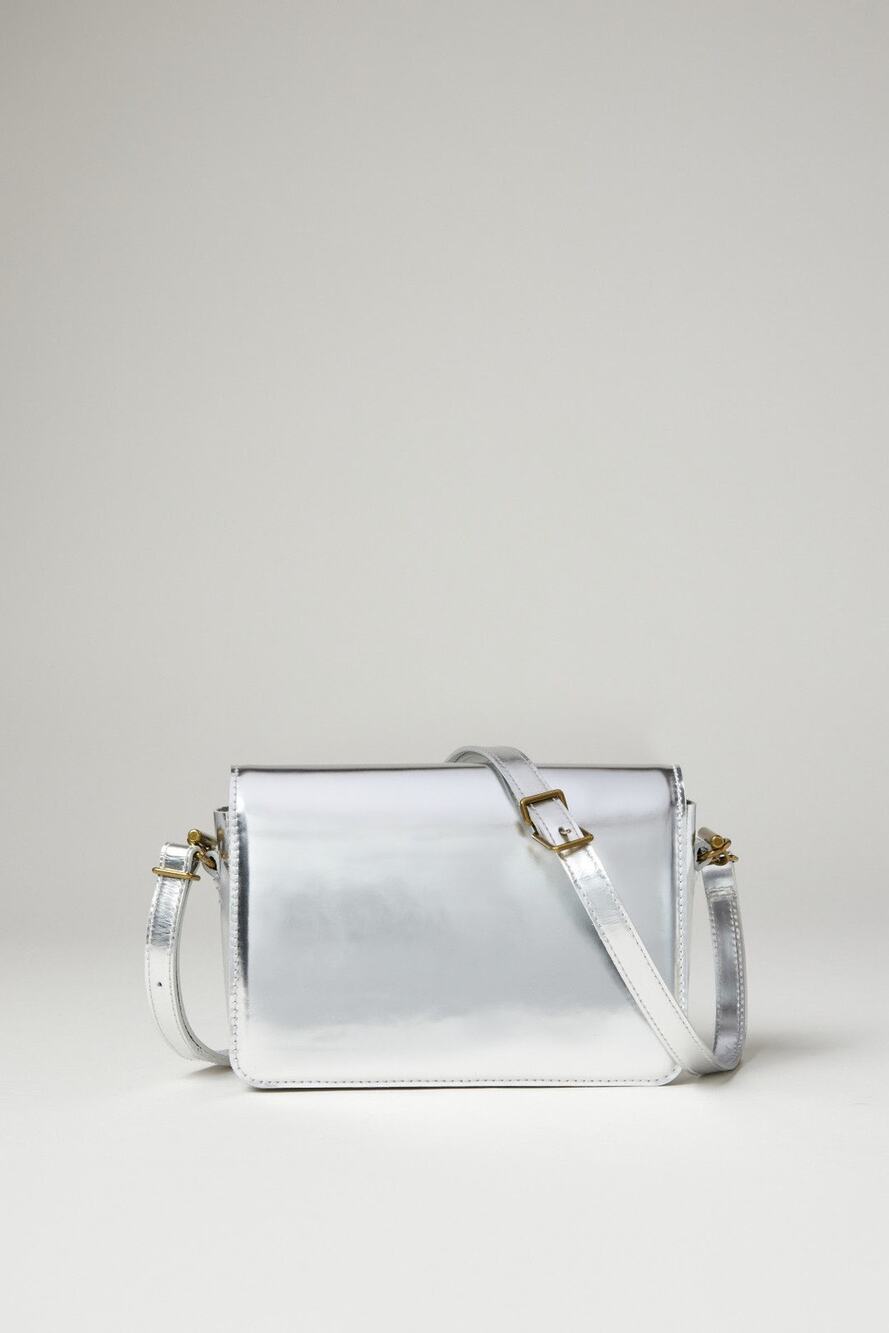 Madewell Metallic Silver Leather Flap Crossbody Bag